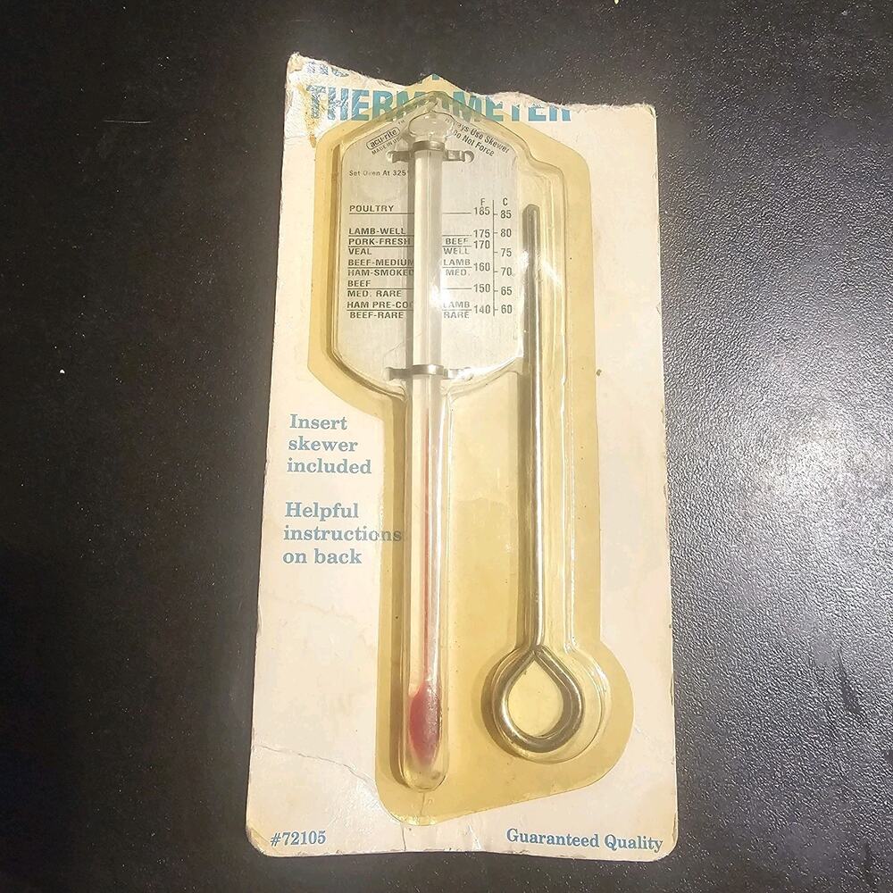Acu-Rite Roast Meat Thermometer Vtg Insert Skewer Fahrenheit Celcius Temperature